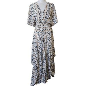 Maje Women's Size 8 Maxi Dress Geometric Print V Neck Party Business Occasion